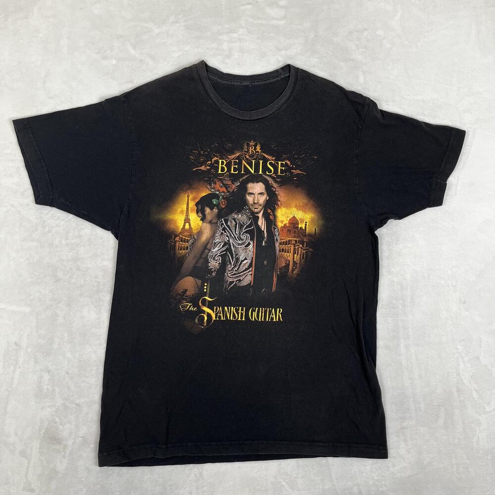 Benise Spanish Guitar World Tour T-Shirt Mens L Black 2010 2011 Music Band Tee